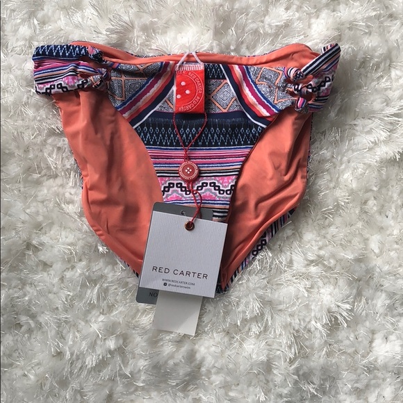 Red Carter Boho Full Cut Spandex Bikini Bottom XS - Picture 5 of 6